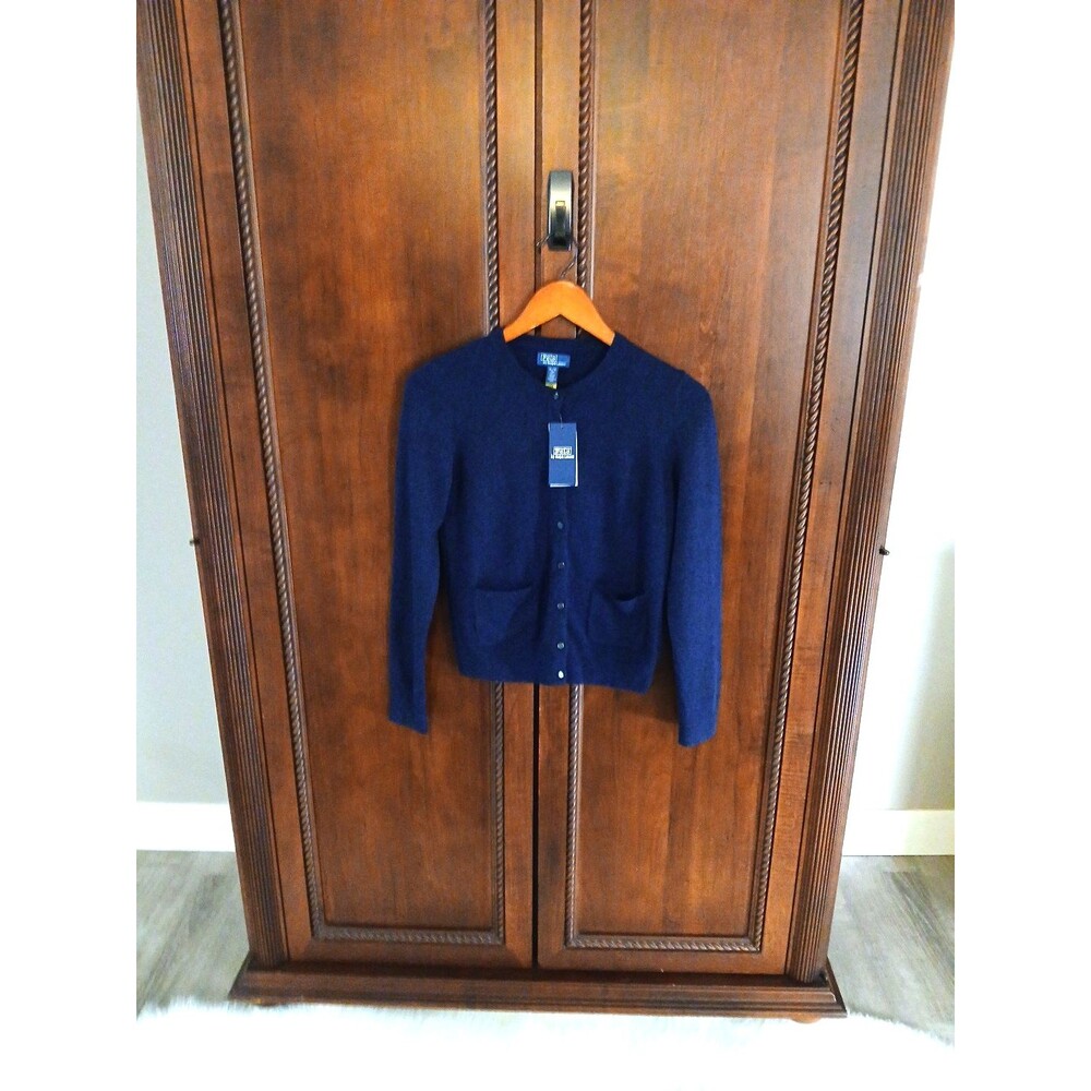 NWT $250 POLO RALPH LAUREN II Womens Size XL 100% Cashmere Cardigan Sweater Navy